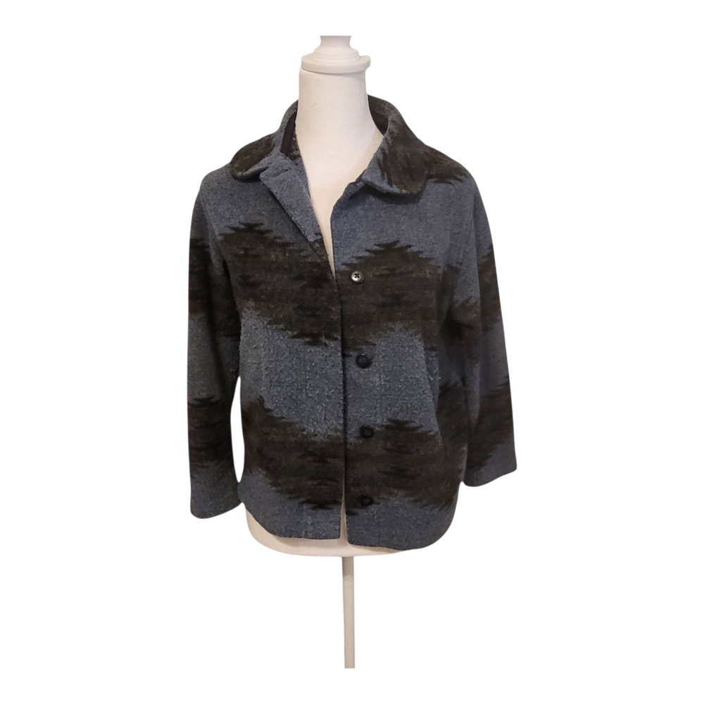 Vtg Talbots Fleece Jacket Women's P(small) Blue Aztec Print Boho USA‎